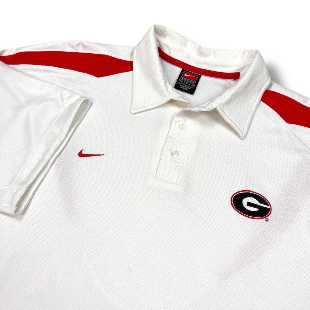 Vintage Nike UGA Georgia Bulldogs Golf Polo Shirt Mens Large White Short Sleeve
